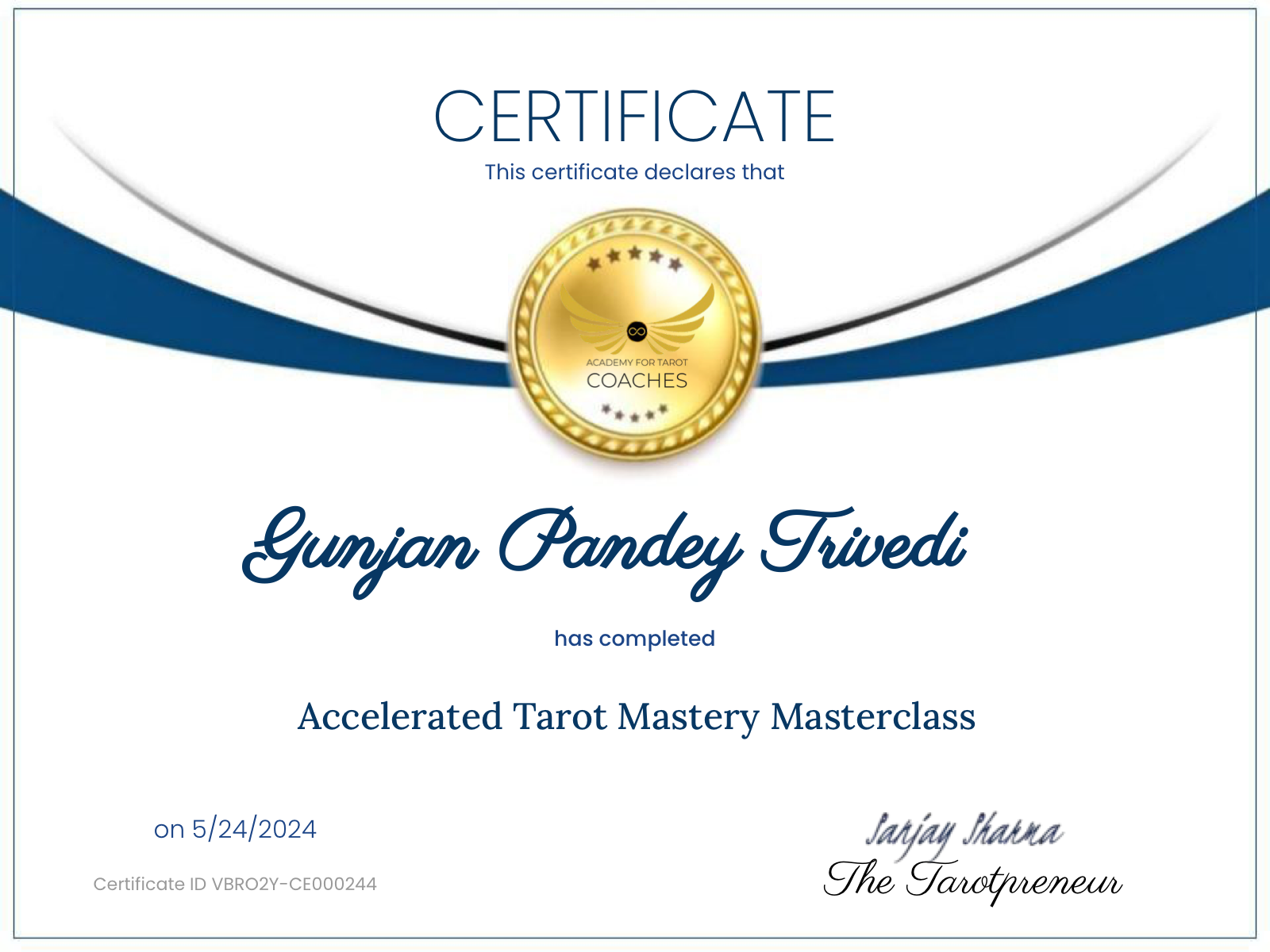 Accelerated Tarot Mastery certificate